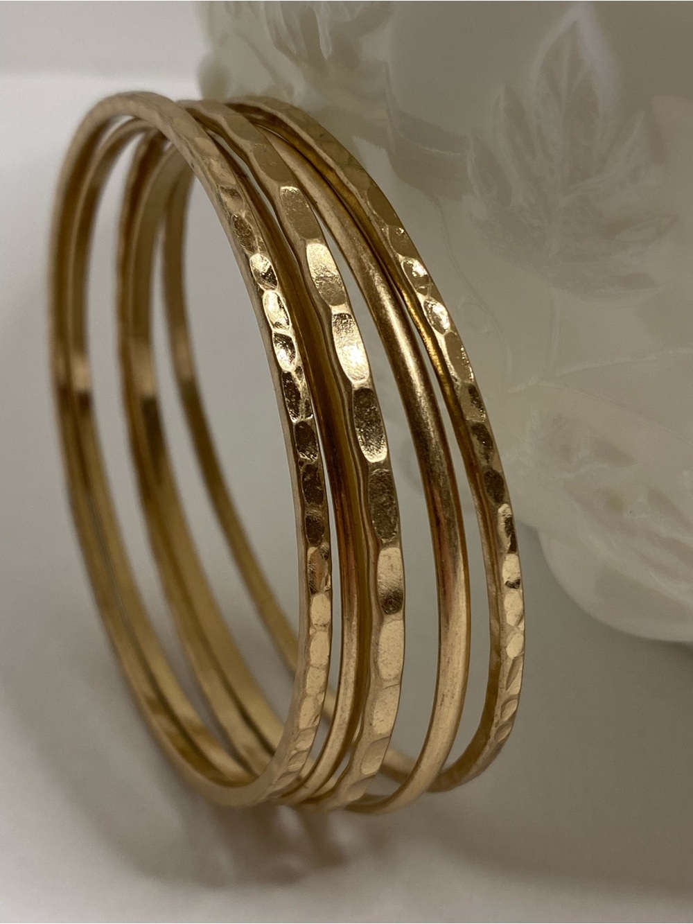 Stackable Bangle Bracelet Set of 5 Gold Tone Textured Hammered Smooth